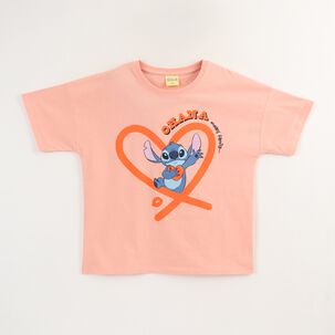 Polera Manga Corta Ni&ntilde;a Damasco Stitch Ohana Disney