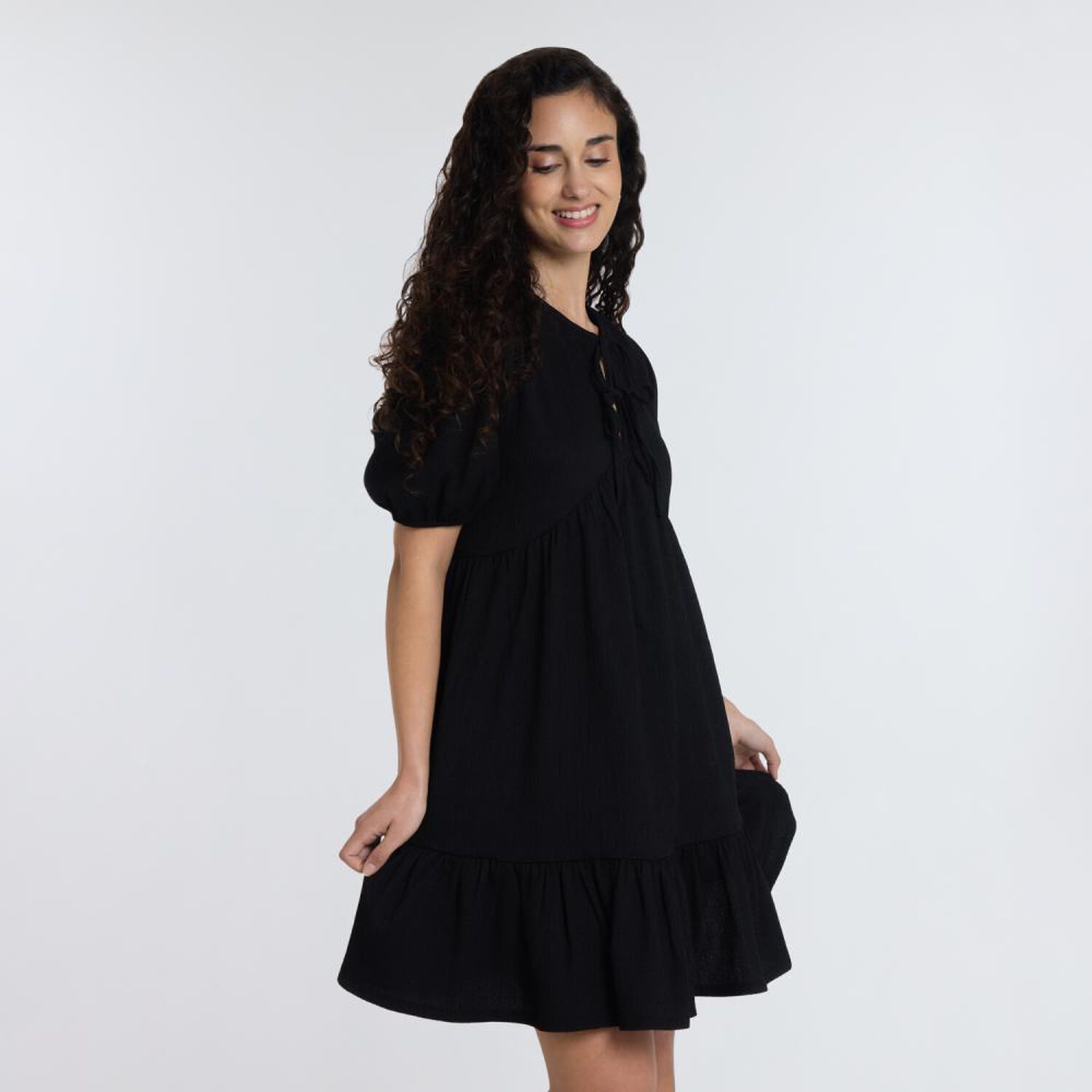 Vestido Con Amarras Manga Corta Cuello Redondo Mujer Freedom image number 2.0