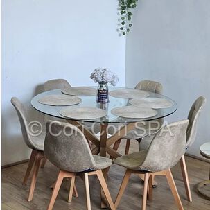 Comedor Warwick 120cm + 6 Sillas Capitonne Ecocuero Vintage Beige