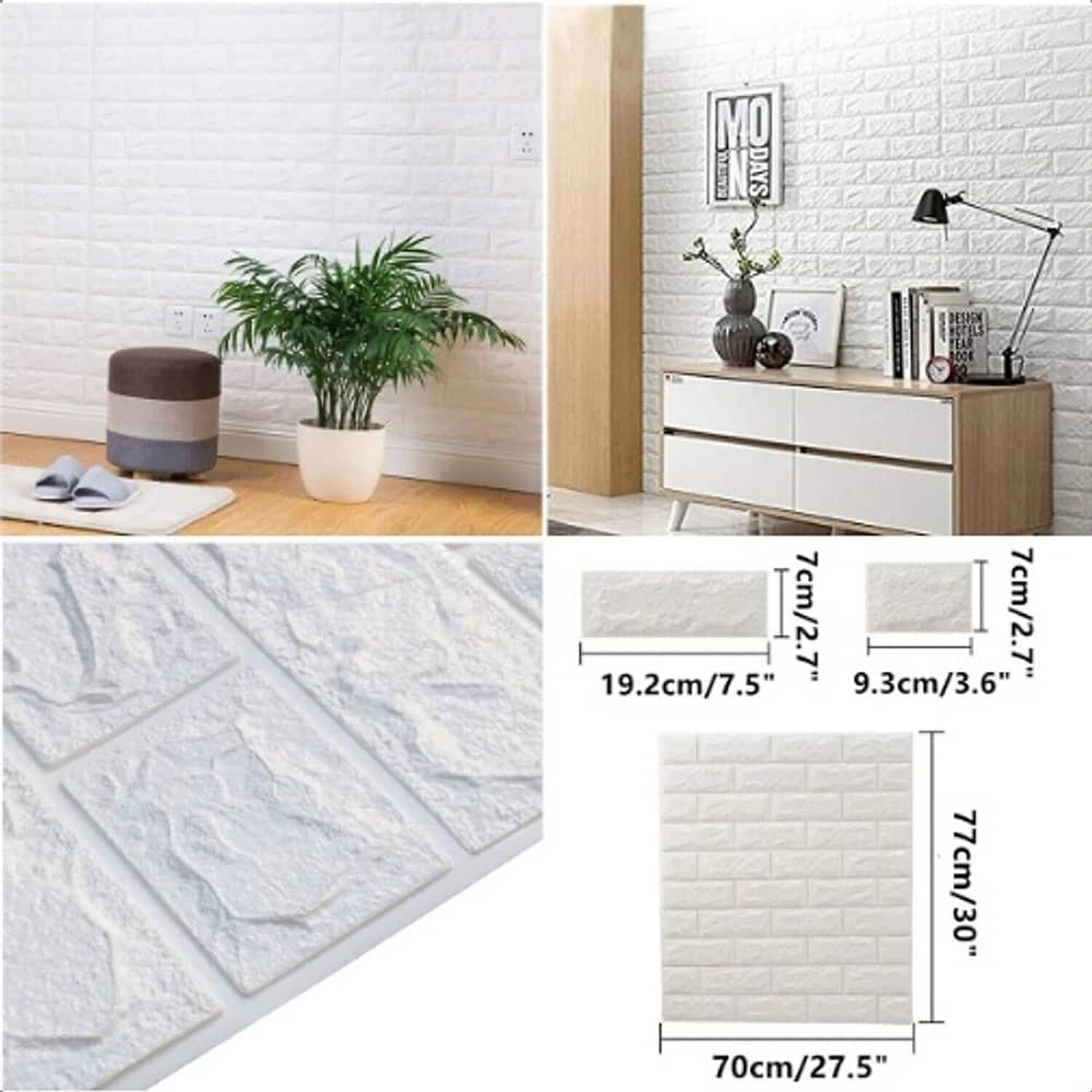 Pack 10 Lamina Papel Mural Autoadhesivo 3d Ladrillo Blanco image number 1.0