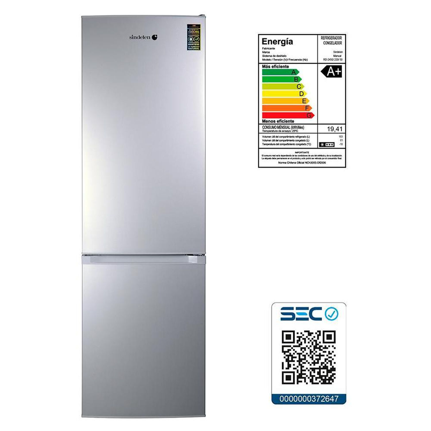 Refrigerador Bottom Freezer Sindelen RD-2450SI / Fr&iacute;o Directo /  244 Litros / A+ image number 5.0