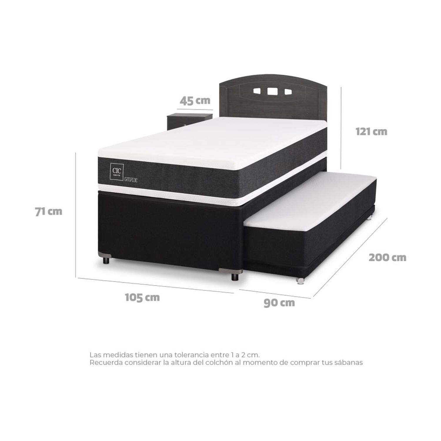 Cama Nido Cic Ortopedic / 1.5 Plazas / Base Normal + Set De Maderas image number 3.0