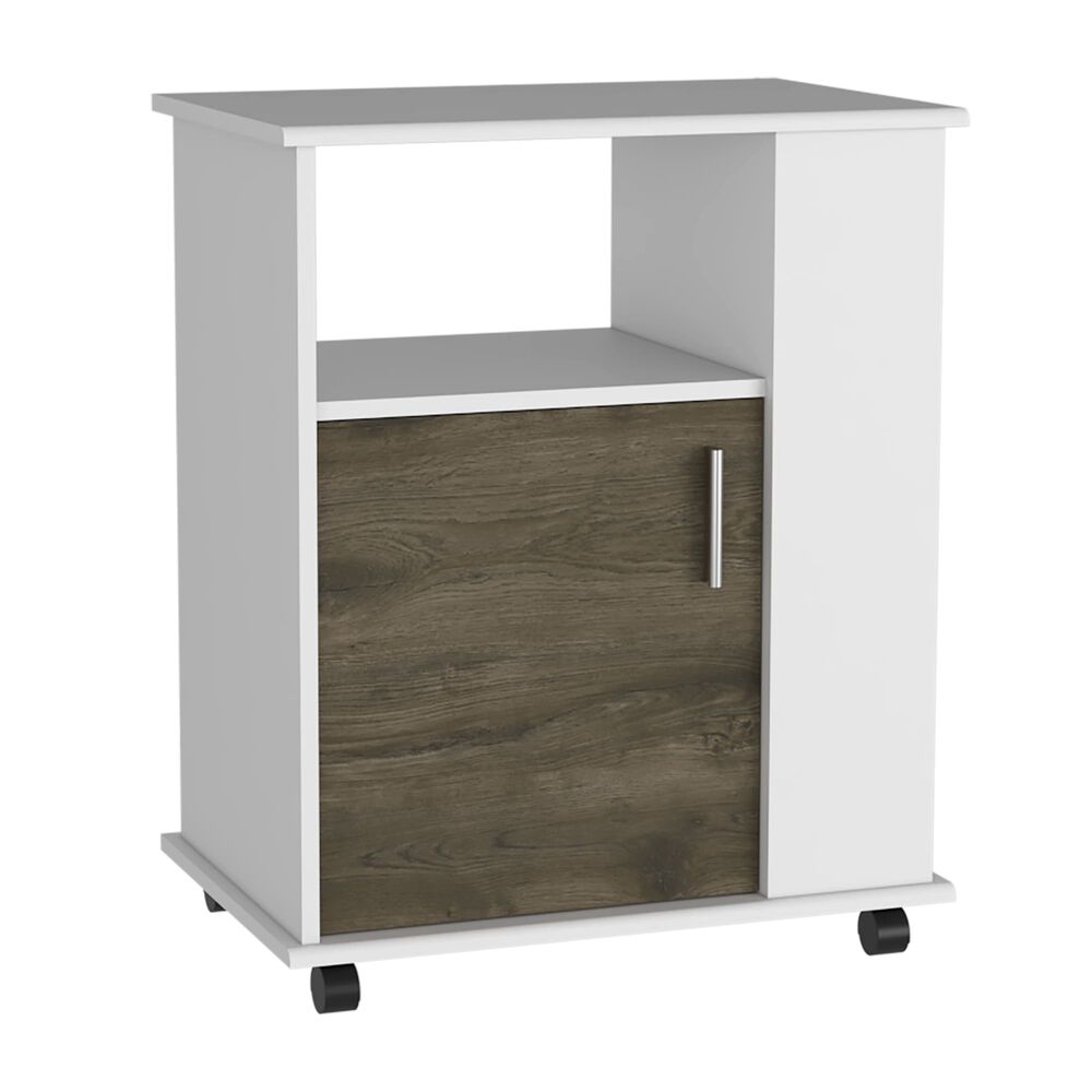 Mueble Microondas Con Ruedas 1 Puerta 73,6x60x40 Cm Blanco Y Caf&eacute; image number 0.0
