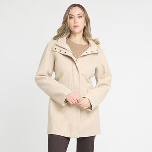 Abrigo Regular Cuello Alto Con Capucha Con Pelos Mujer Lesage