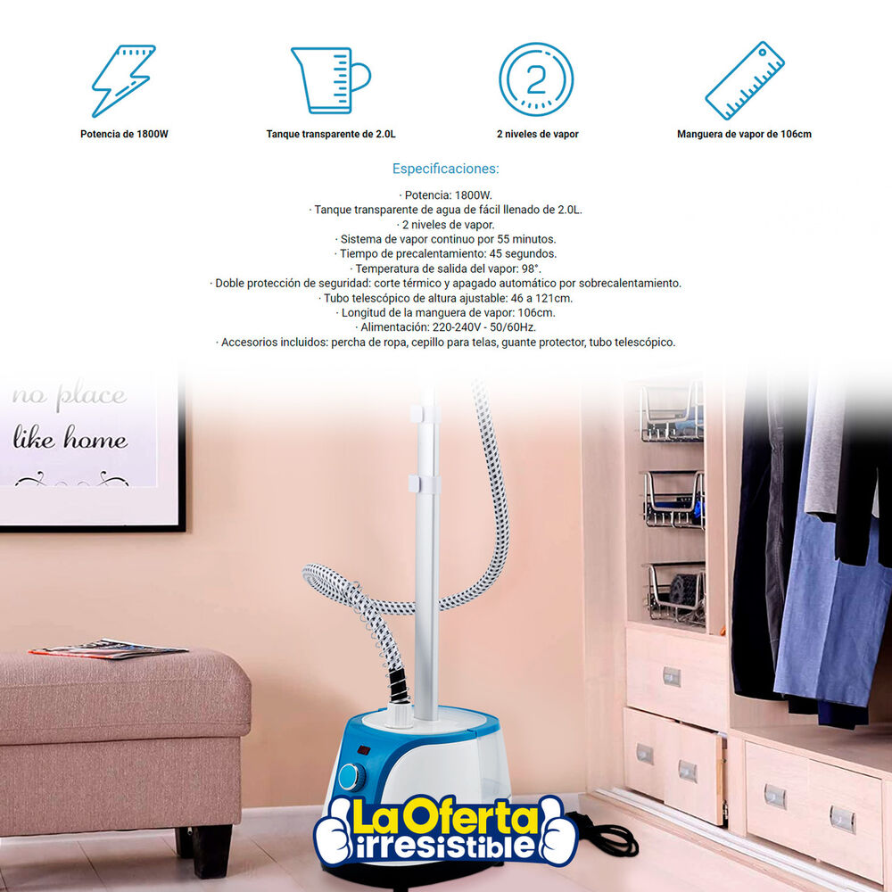 Plancha A Vapor Vertical Nappo 1800w Regulable 2l image number 13.0