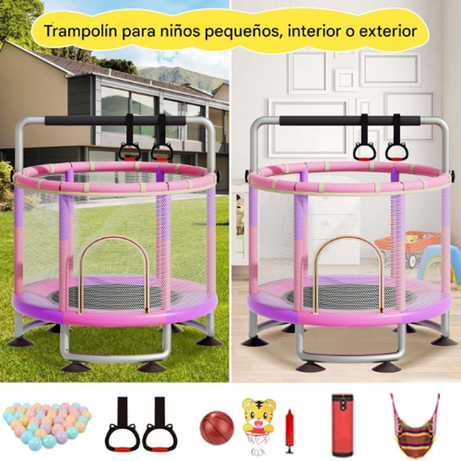 Trampol&iacute;n Para Ni&ntilde;os Y Adultos Con Red De Seguridad Gimnasia image number 3.0