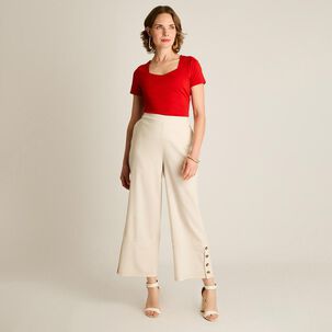 Pantalón Botones Decorativos Tiro Alto Culotte Mujer Lorenzo Di Pontti