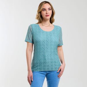 Polera Lace Delantero Manga Corta Cuello Redondo Mujer Geeps