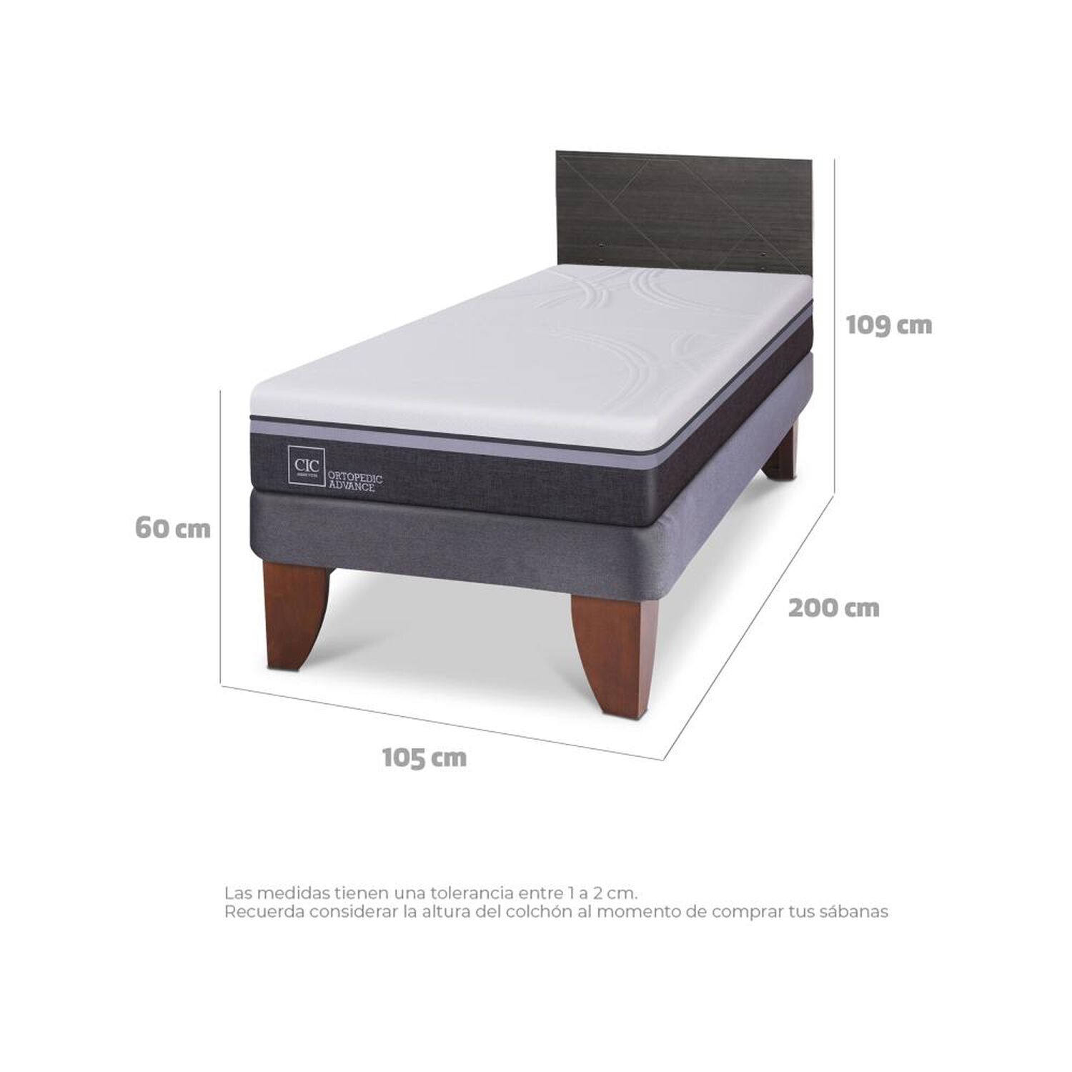 Cama Europea Cic Ortopedic Advance / 1.5 Plazas / Base Normal + Respaldo image number 3.0