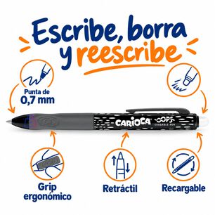Bol&iacute;grafo Borrable Carioca Oops Negro Retr&aacute;ctil - Ps