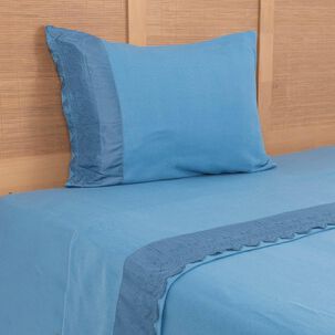 Sabana Polar Lisa Broderie 1.5 Plazas Azul