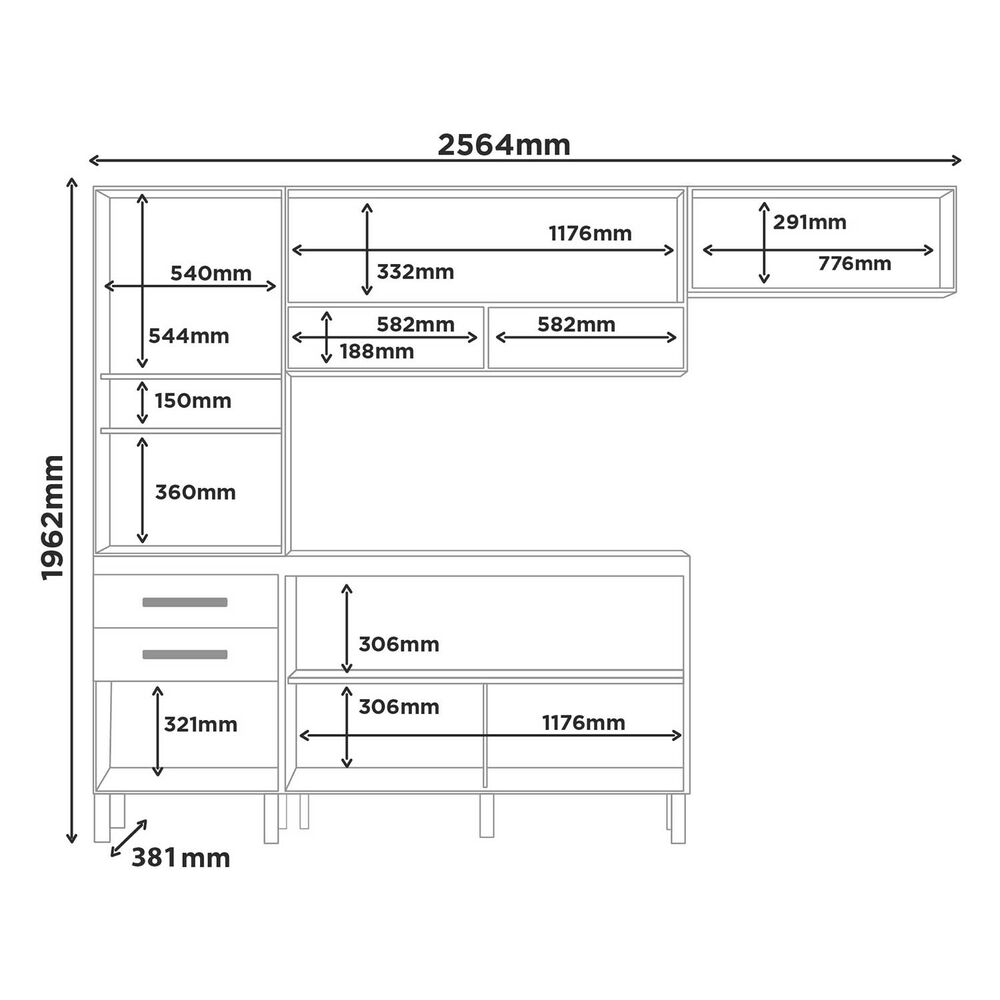 "kit Mueble De Cocina Mery Ann Marrocos/ Off White 258,8" 196,2x38,1x256,4 image number 1.0