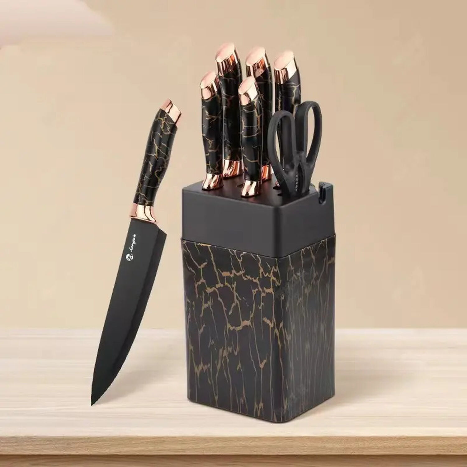Set De Cuchillos De Cocina Marble Lux Negro Dorado image number 5.0
