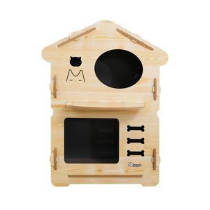 Casa Gatos Perros Madera Torre 2 Pisos 80cm Altura Beige