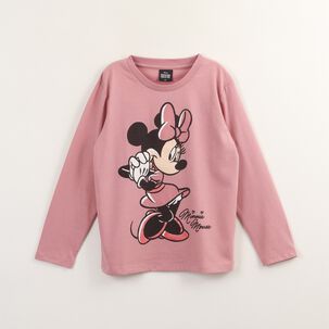 Polera Manga Larga Ni&ntilde;a Minnie Mouse Rosado Disney