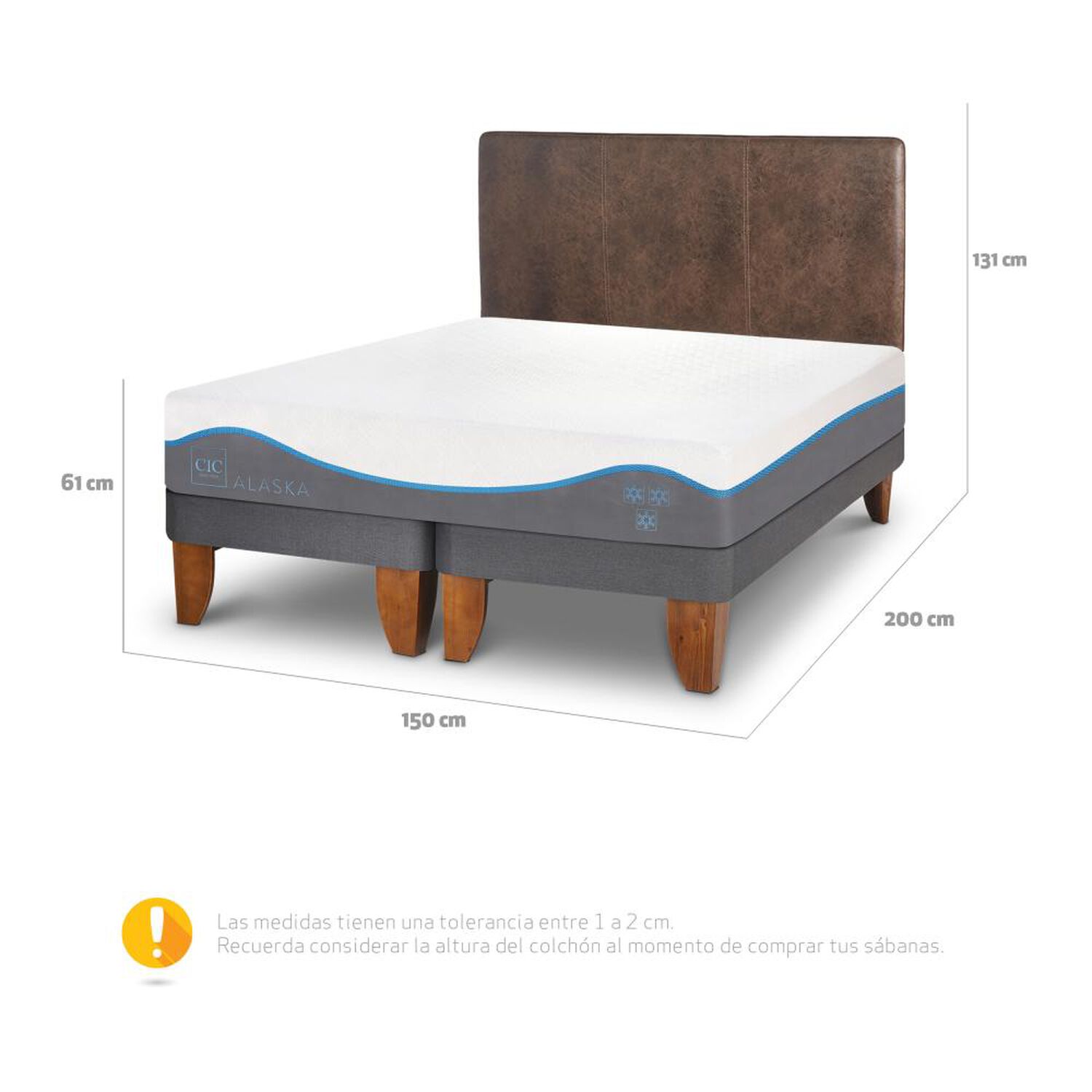 Cama Europea Cic Alaska / 2 Plazas / Base Dividida + Respaldo image number 2.0