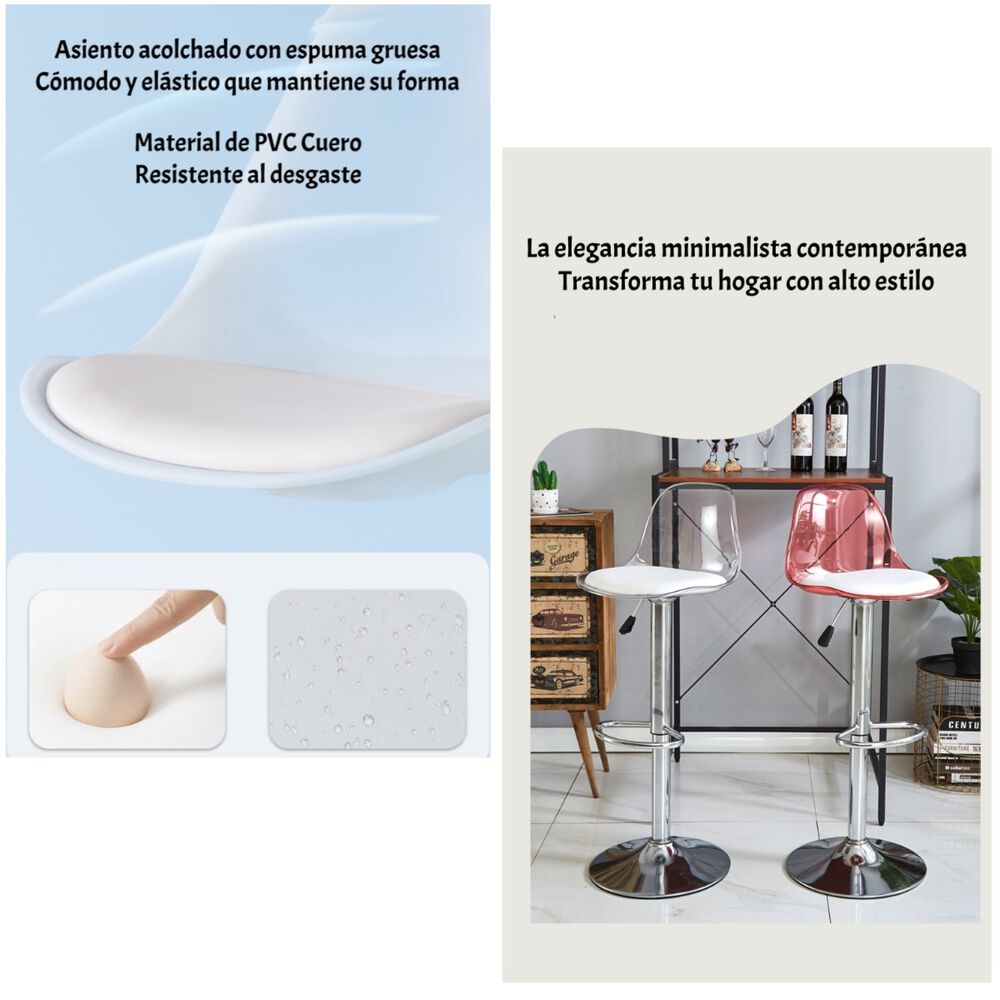 Pack 2 Sillas Piso Bar Blancas Altura Regulable Con Respaldo image number 3.0