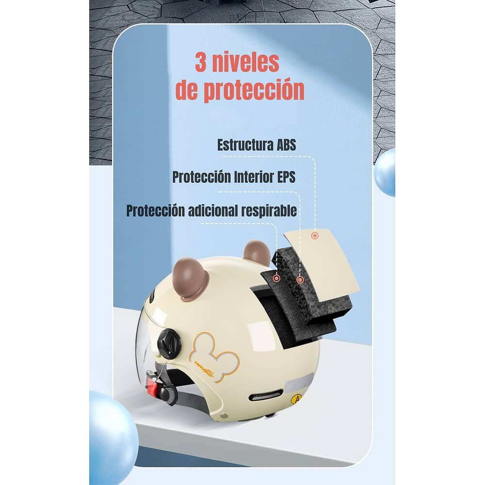 Casco Bicicleta Regulable Con Mica Para Ni&ntilde;os Crema image number 3.0