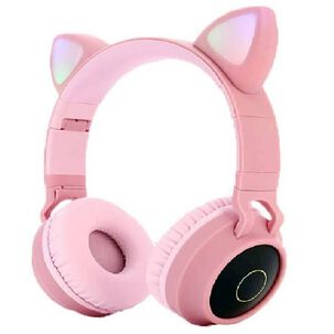 Audífonos Inalámbricos Bluetooth Gato Rosa Headset Luz Rgb