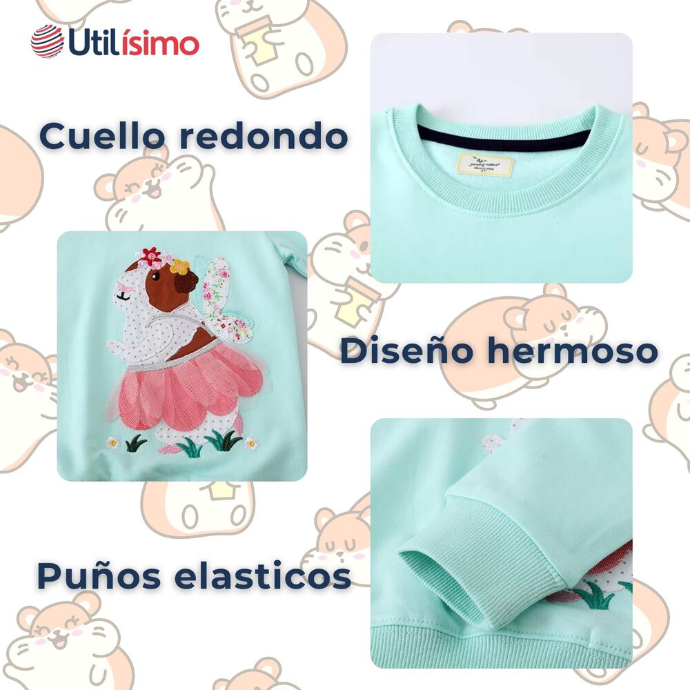 Poler&oacute;n Ni&ntilde;a Manga Larga 100% Algod&oacute;n Turquesa Hamster image number 3.0