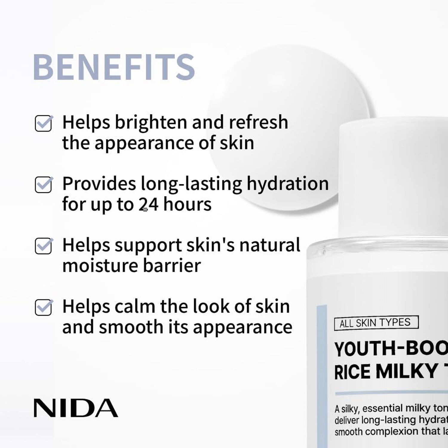 Youth-boosting Rice Milky Toner (nida) - 150ml T&oacute;nico Aclarante E Hidratante Con Extracto De Arroz Y Niacinamida image number 6.0