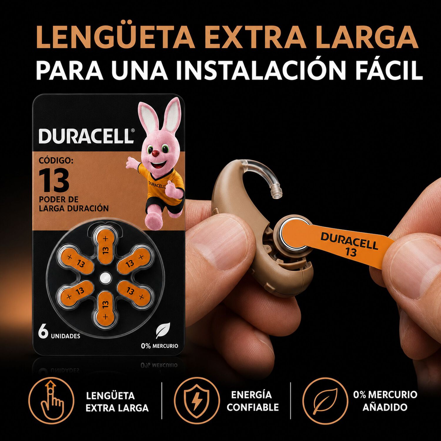 Pila Duracell 13 De Audiolog&iacute;a De Larga Duraci&oacute;n (pack De 6) image number 5.0
