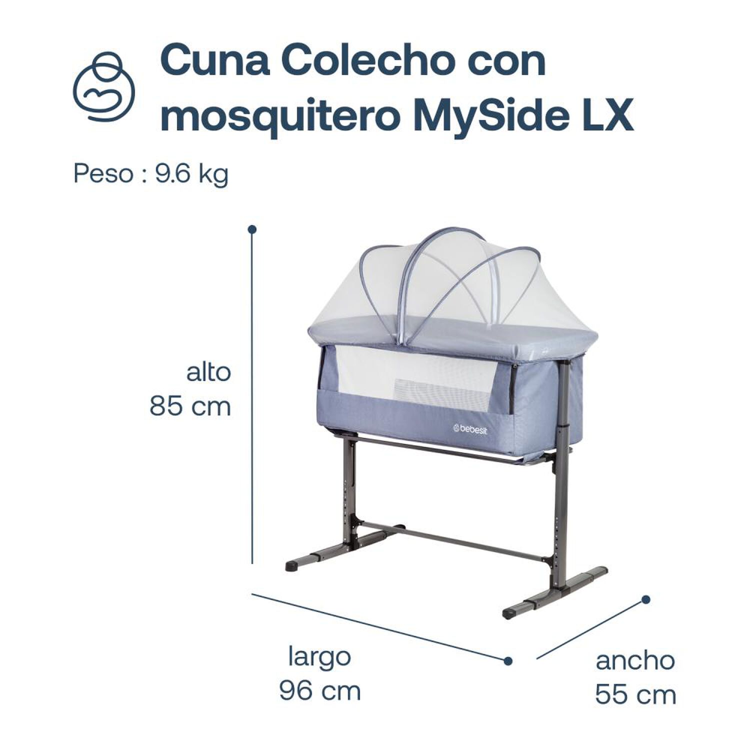 Cuna Colecho Bebesit Con Mosquitero Myside Lx Azul image number 6.0
