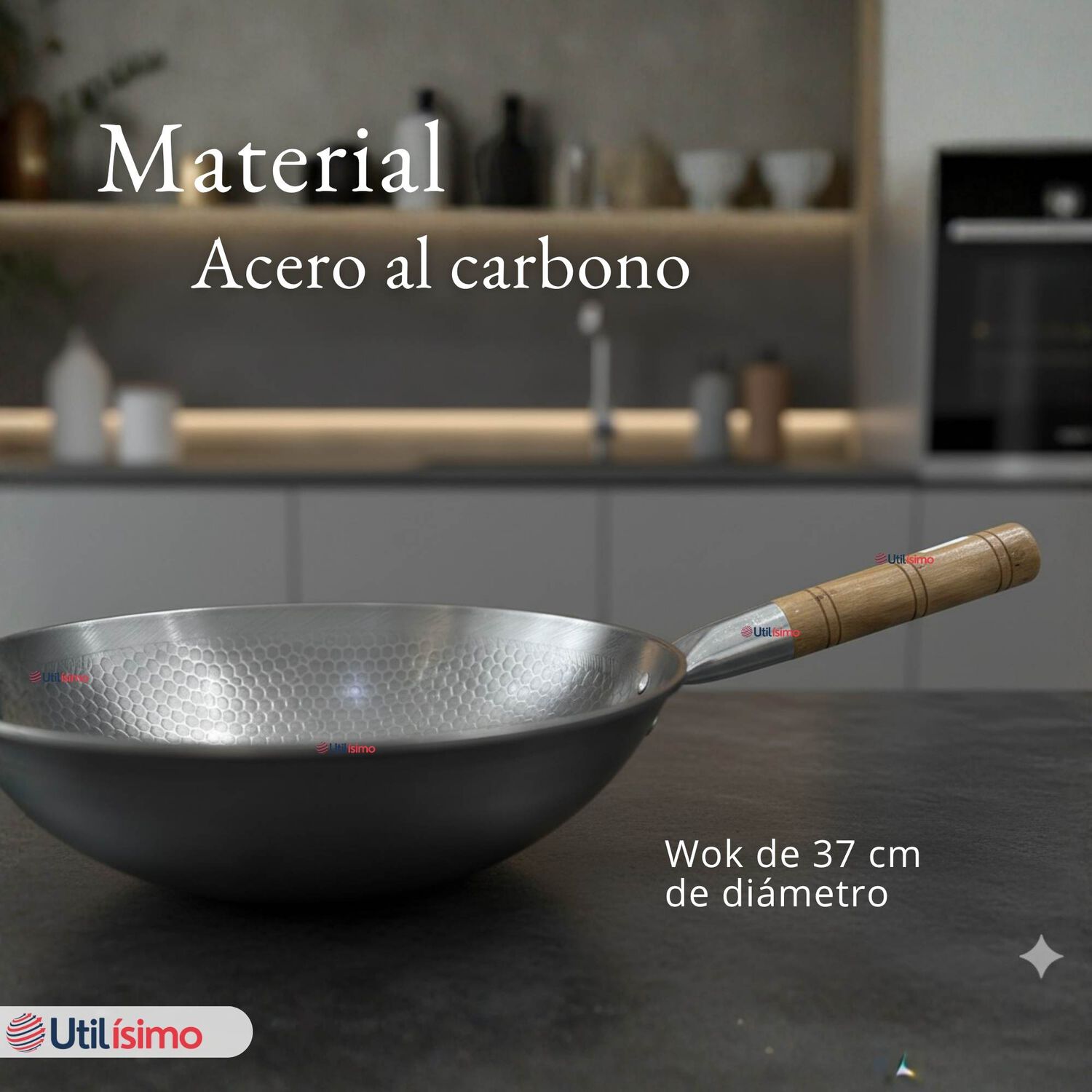Sart&eacute;n Wok Tradicional Chino De 37cm Acero Al Carbono image number 2.0