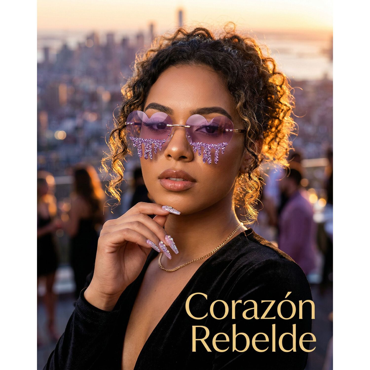 Lentes Coraz&oacute;n Con Strass Colgante Para Fiesta Mujer image number 36.0
