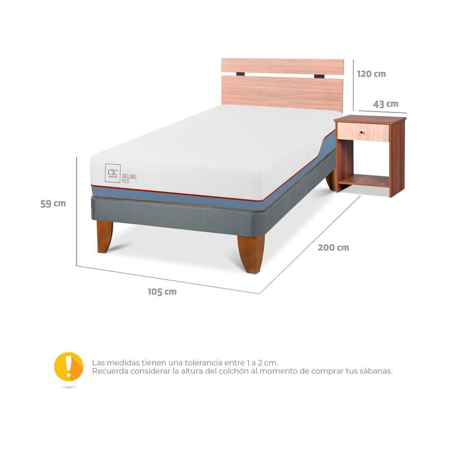 Cama Europea Cic Excellence Plus / 1.5 Plazas / Base Normal + Set De Maderas image number 2.0