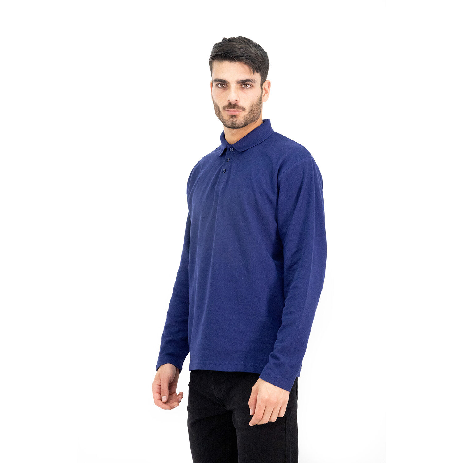Polera Pique Quebec Manga Larga Azul Hombre image number 2.0