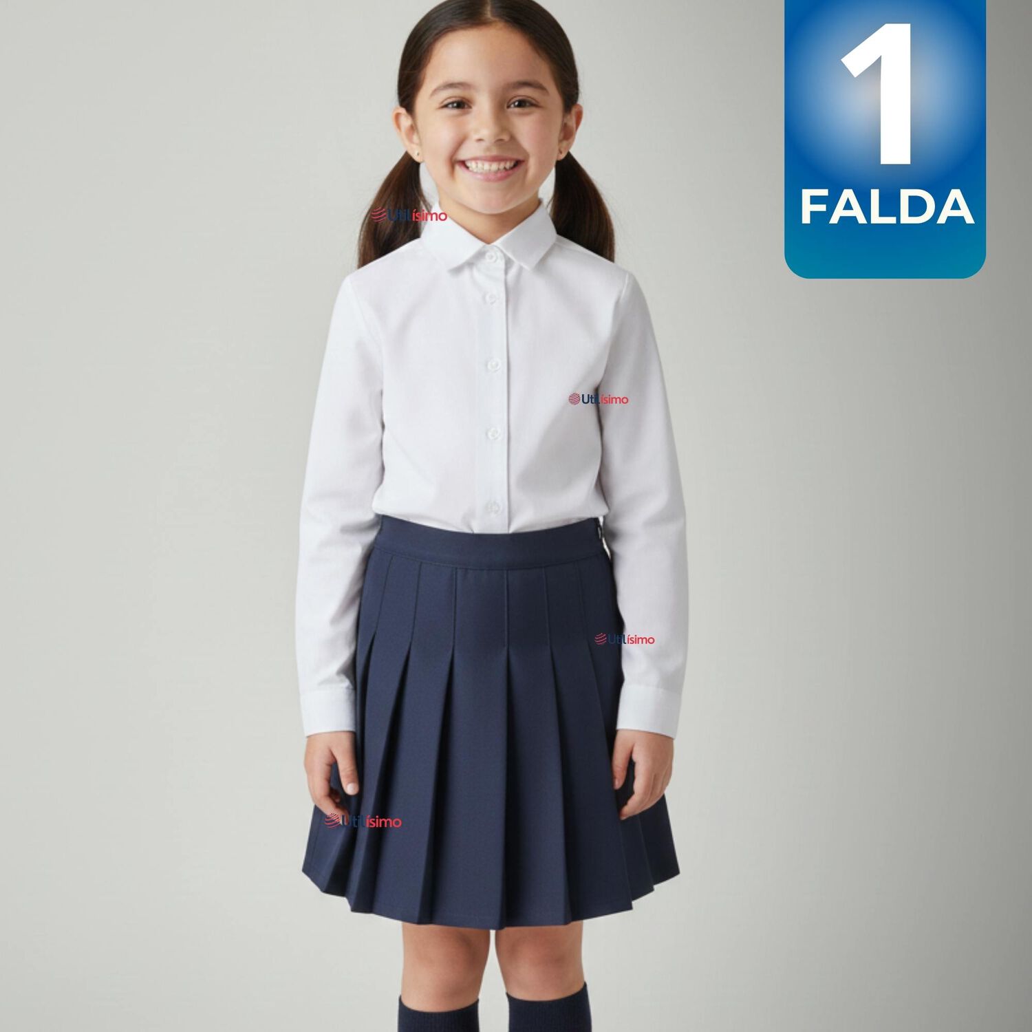 Falda Escolar Color Azul Uniforme Para Ni&ntilde;as image number 0.0