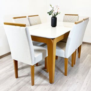 Juego De Comedor Roma 160x90 Cm Vidrio 6 Sillas Beige