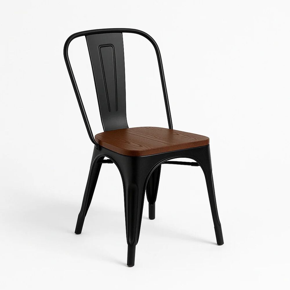 Silla Tolix De Comedor O Terraza Exterior Con Asiento De Madera Oscura Walnut - Negra image number 0.0