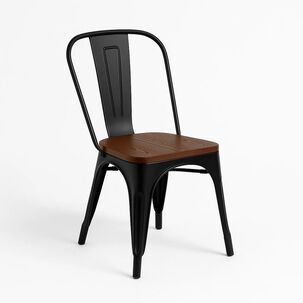 Silla Tolix De Comedor O Terraza Exterior Con Asiento De Madera Oscura Walnut - Negra