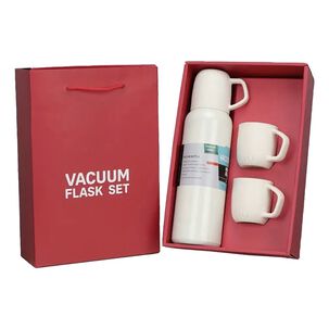 Termo Térmico 700ml Acero Inoxidable Tres Tazas Crema