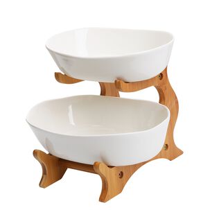 Frutera Cer&aacute;mica / Madera 2 Niveles 22cm
