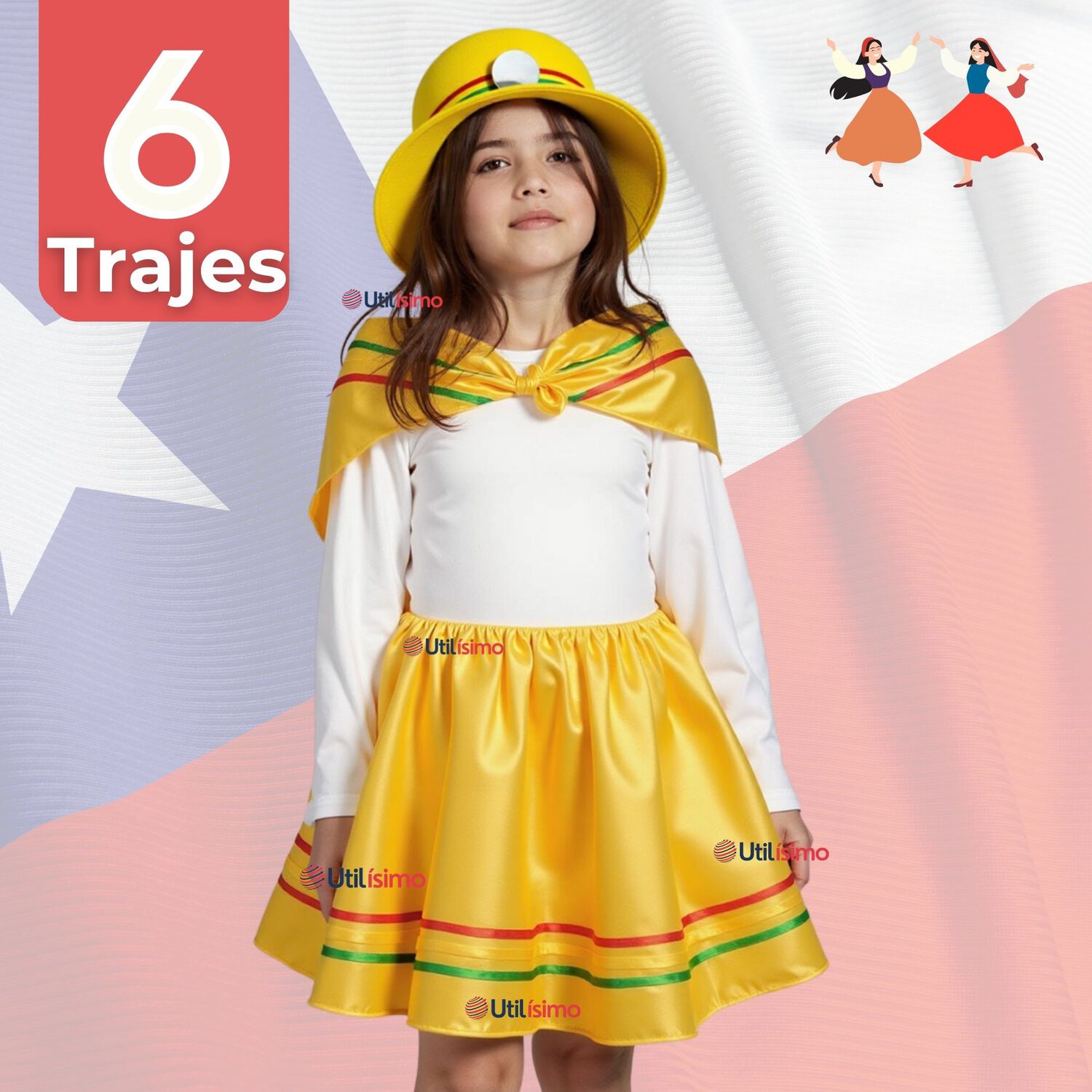 Pack 6 Traje Nortino Con Polera Fiestas Patrias Baile Nortino Amarillo image number 0.0
