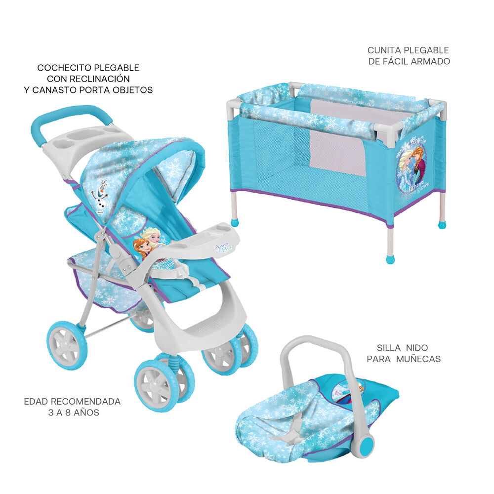 Coche Travel De Juguete Para Muñeca + Cuna Frozen Disney image number 4.0