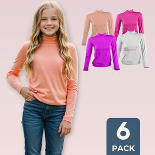 Pack 6 Camiseta Beatle Polar Juvenil Ni&ntilde;a Primera Capa Colores Surtidos