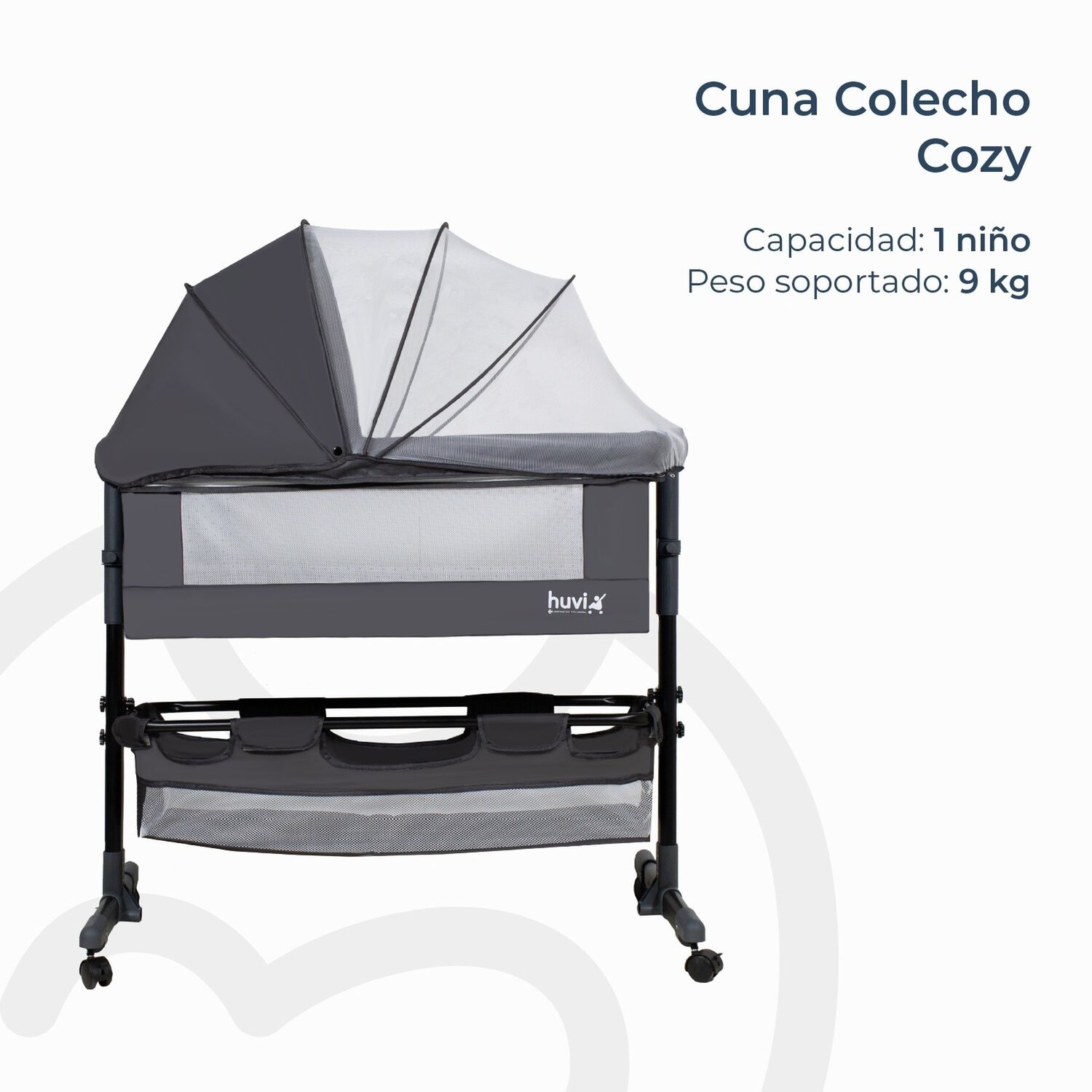 Cuna Colecho Cozy Con Colch&oacute;n Mosquitero Canasto Negro Huvi image number 3.0