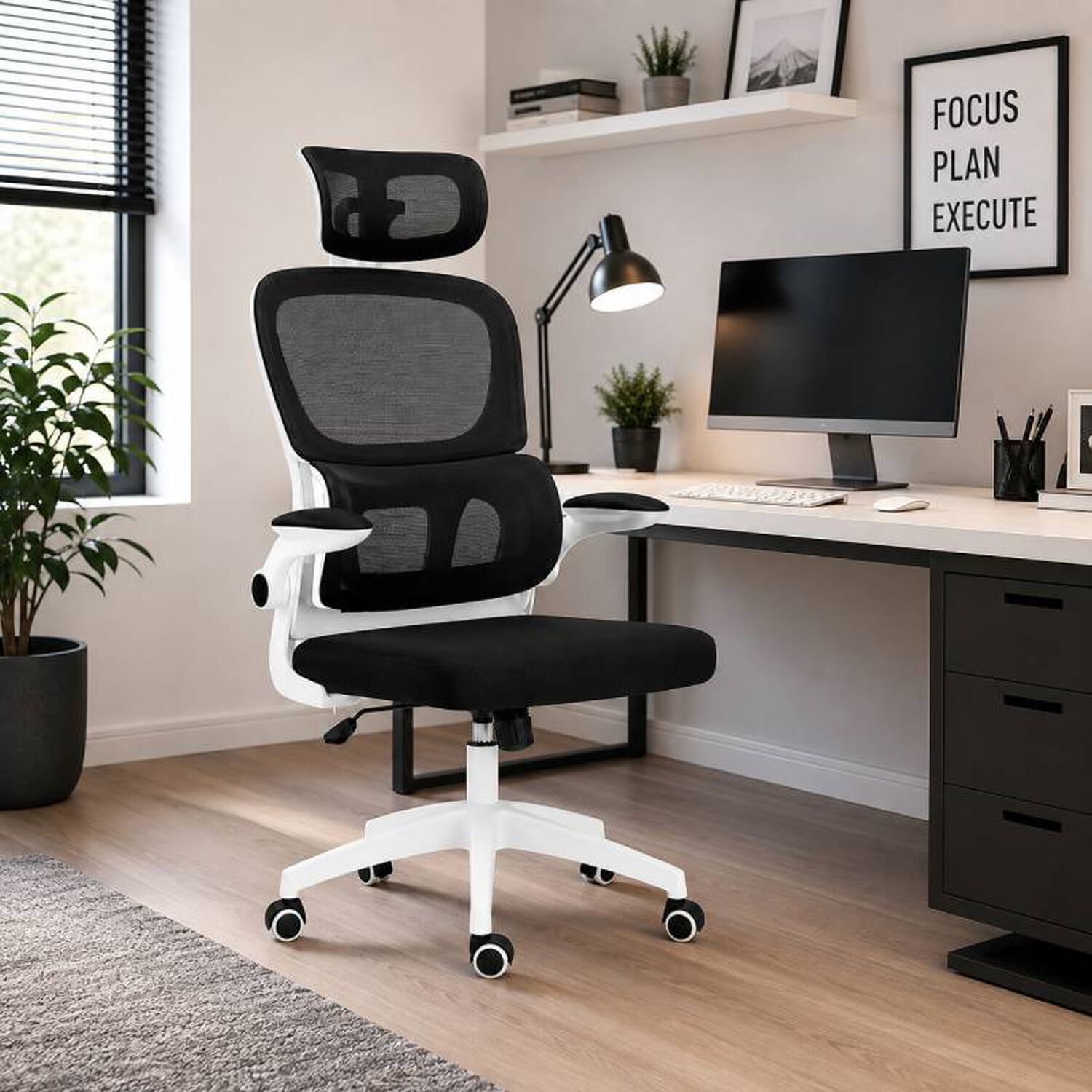 Silla De Escritorio Ergon&oacute;mica Ajustable Mesh Con Respaldo Transpirable Blanca image number 2.0
