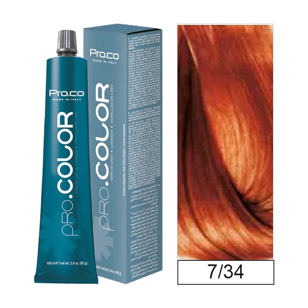 Pro.color - Tintura Permanente 7/34 Rubio Cobre Dorado 100ml + Oxidante image number 0.0