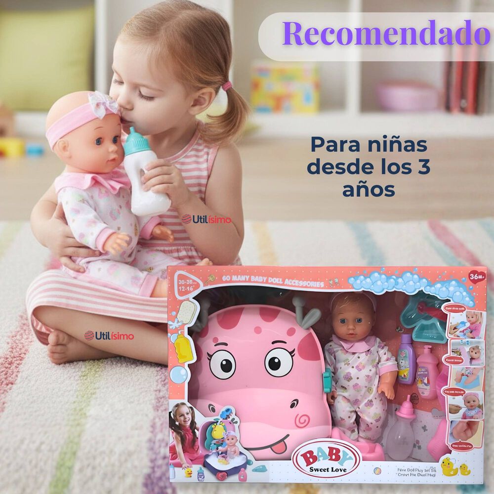 Mu&ntilde;eca Bebe Juguete Con Set Para Ba&ntilde;o Con Accesorios image number 3.0