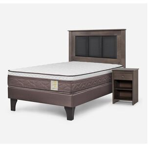 Cama Europea Rosen New Style 4 Plus / 1 Plaza / Base Normal  + Set Maderas Rachel Gris