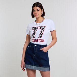 Polera Varsity Brillos Manga Corta Cuello Redondo Mujer Rolly Go