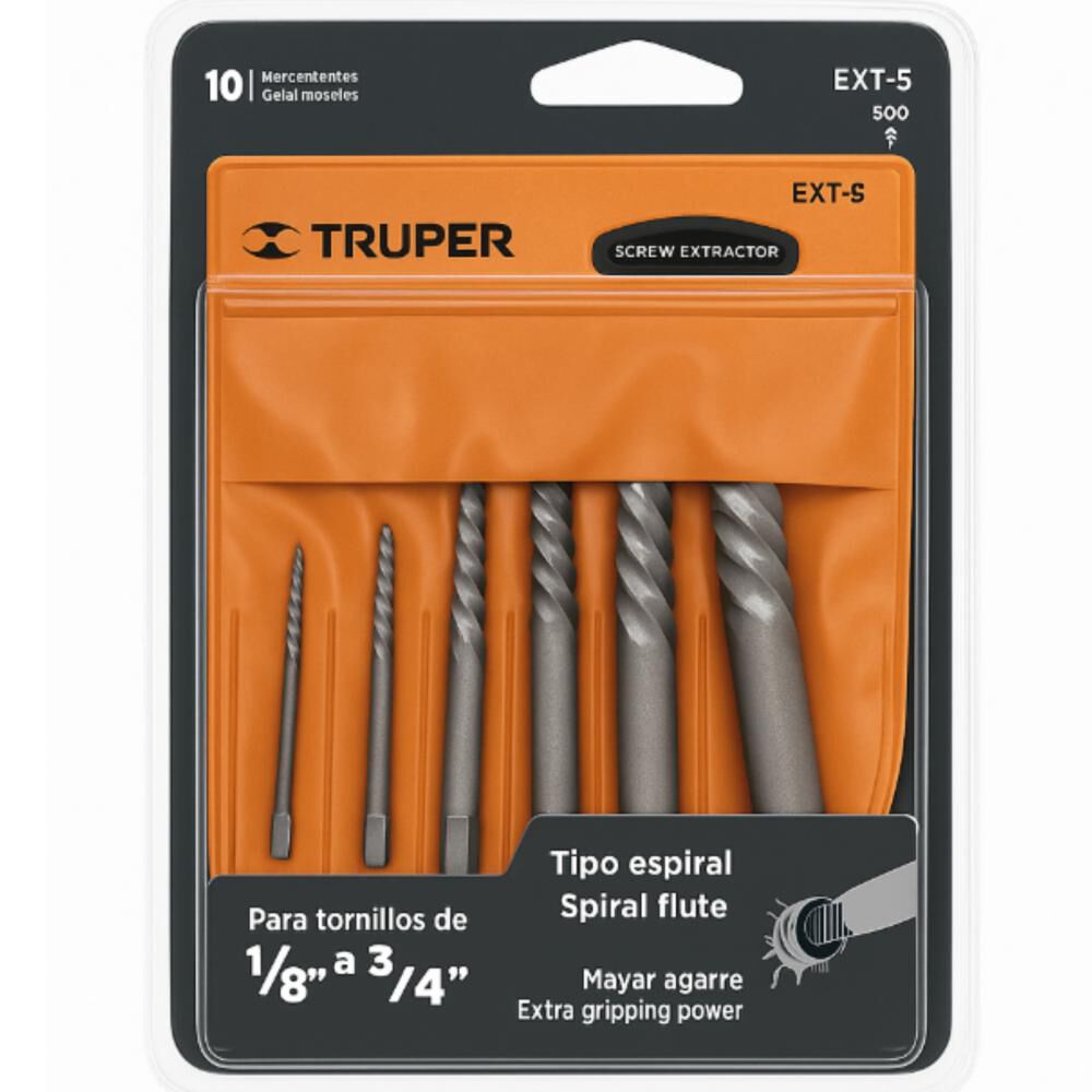 Juego Extractor De Tornillos 1/8 A 3/4 5 Pzs Truper Ext-5 image number 2.0