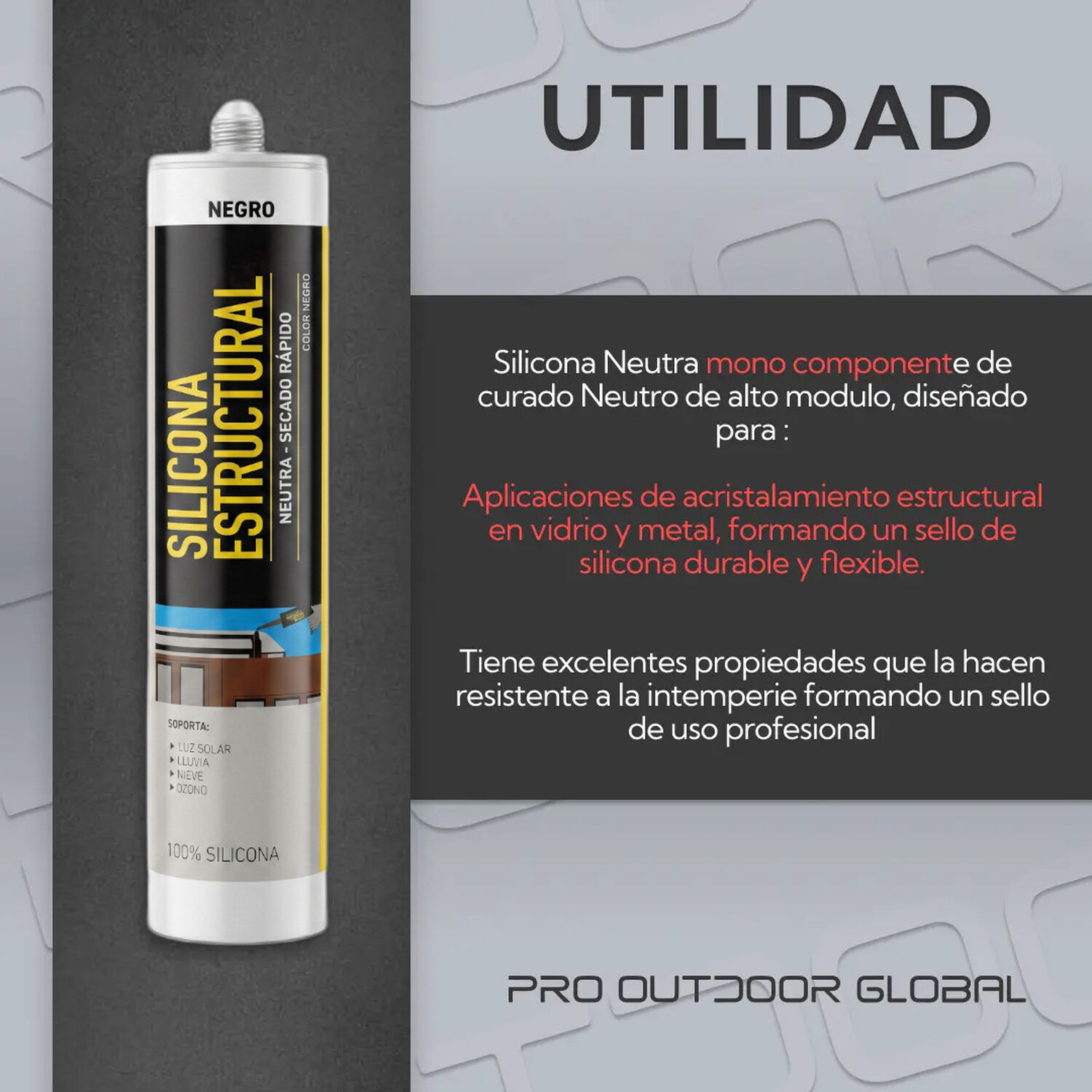Silicona Estructural Negra Sellador Fachadas Junturas 280ml image number 3.0