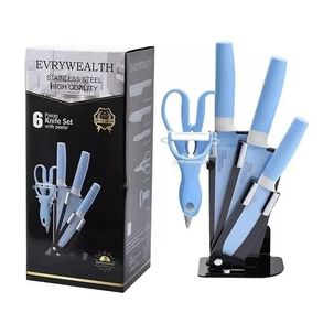 Set De Cuchillos Cocina De Colores 6piezas Pedestal Pelador