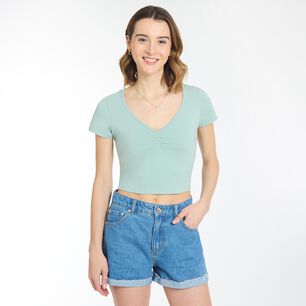 Polera Crop Manga Corta Cuello V Recogido Mujer Freedom